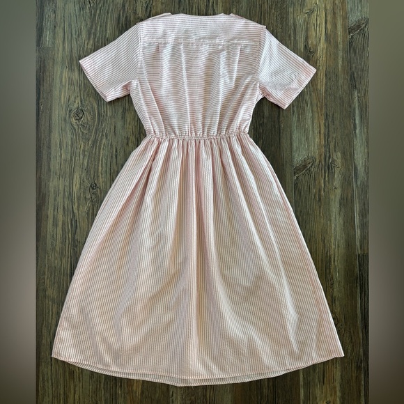 Vtg Lindsey Blake Petites Secretary Day Dress Sz 6P Soft Pink White Stripe Geek - Picture 2 of 10